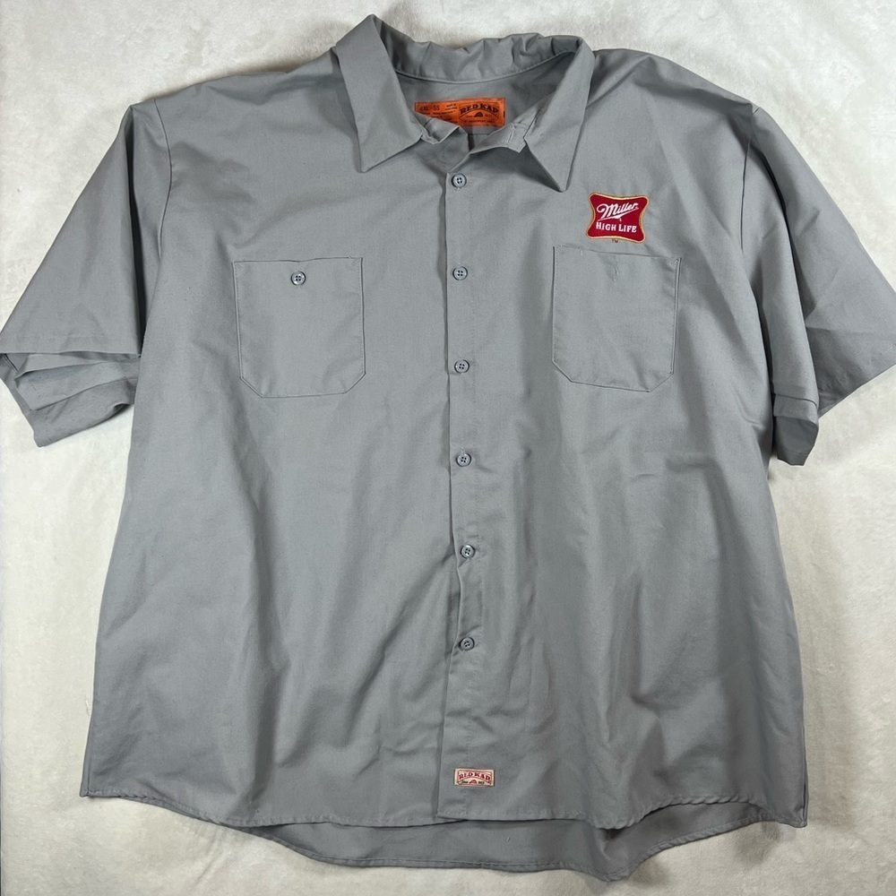 Official Miller High Life Red Kap 4XL Button Front Short Sleeve Gray Work Shirt